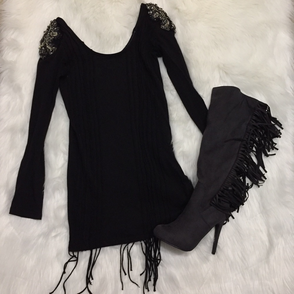 Miss Me black fringe jewel embellished top - Picture 1 of 8